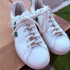 Veja White Leather Sneakers with Green Accents